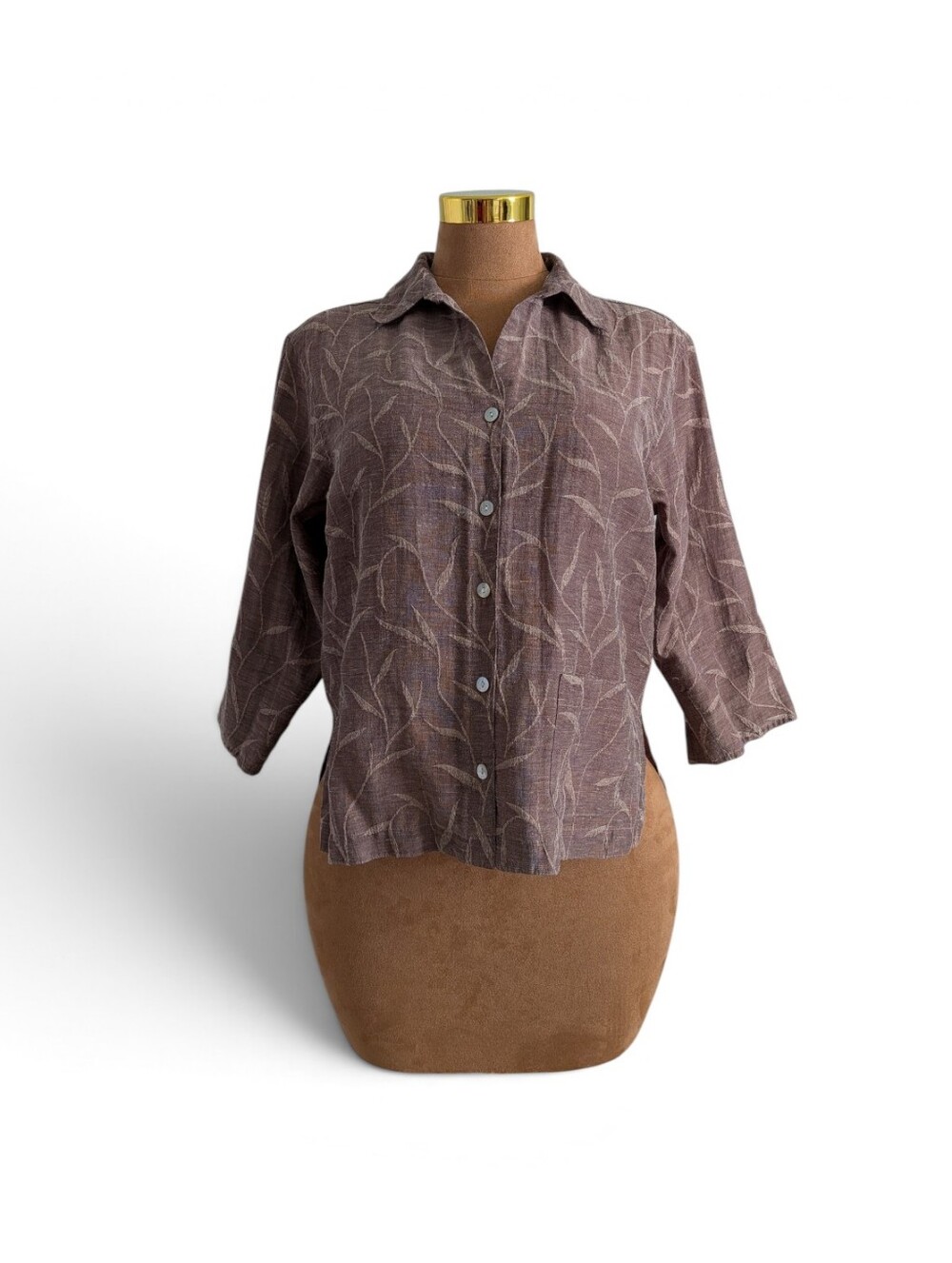 Chico's Vintage Resortcore Brown Leaf-Print Button-Down Shirt